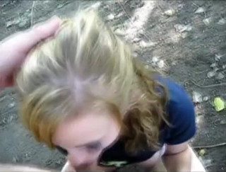 Femdom Sex: Blonde amateur slut gives horny blowjob outdoor with facial