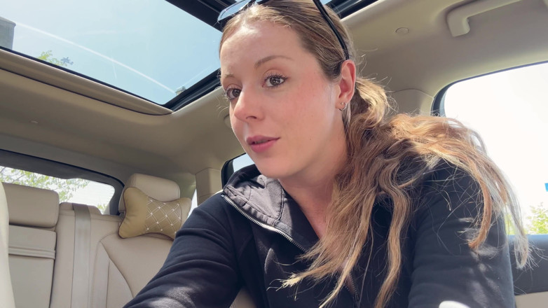 Nadia Foxx: Masturbating with a pink dildo in the back seat of...