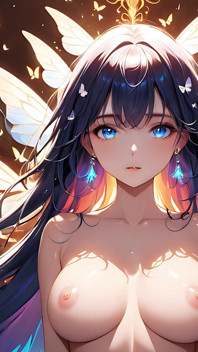 Butterfly Radiance a Beautiful Young Woman with Glowing Wings Around Her