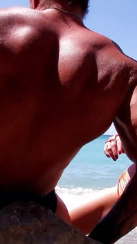 Fitness trainer fucks horny blonde Milf Shana in the ass on the beach