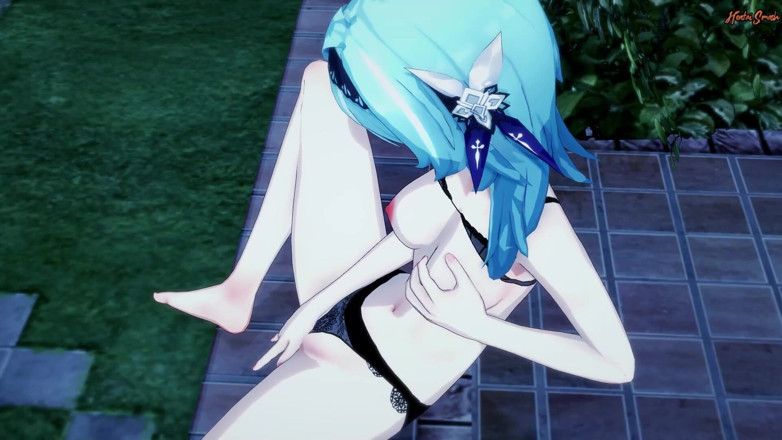 Hentai Smash: Eula menjolok pepeknya di luar di taman - Hentai Impak Genshin
