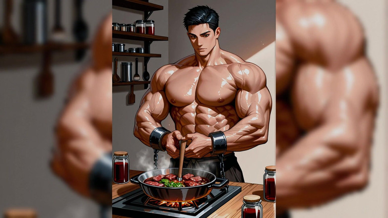 Erotic Man: Ai मांसपेशियों वाले मर्द खाना बना रहे हैं