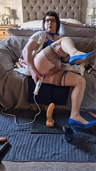 Mature Limp Dick Crossdressing Sissy Slut Riding Her Huge Dildo