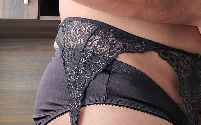 My panties: Modeling and Cuming in Black Satin Briefs