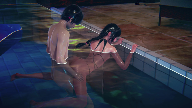 Waifu club 3D: DVA dikongkek dalam gaya doggy kolam