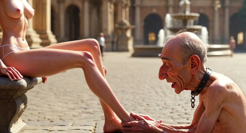 YOUR BEST FANTASY: Submissive Man Worshipping Mistress Feet in Public Plaza