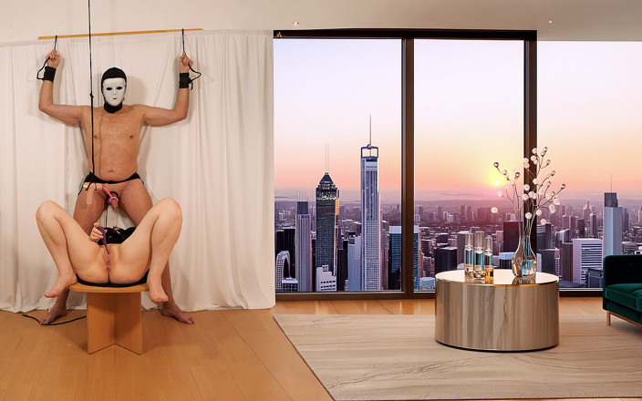 Masked-Fantasy: Siyah dominatrix günü 23 - orgazm sonrası amına mastürbasyon yaparken makine tarafından...