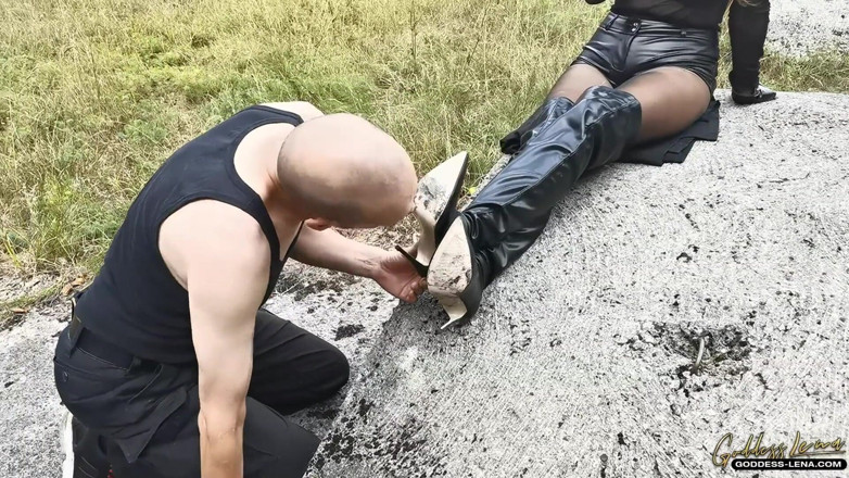 Goddess Lena: Suck my OTK boots!