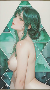 Silueta desnuda en geometría esmeralda