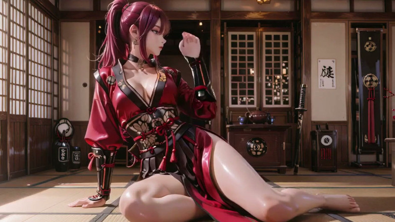 Seraphina Vale: Samurai crimson! Războinic cu părul roșcat îngenuncheat la soare