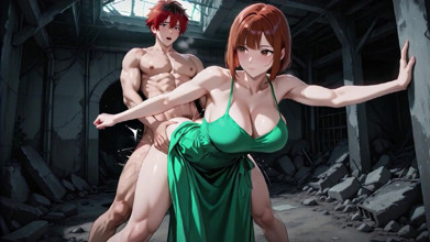 Redhead Anime Girl Fucked Hard in Ruined Factory - Dripping Cum All Over Her Big Ass