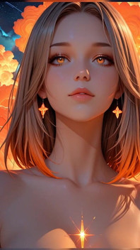 Cosmic Neon Goddess Nud Beauty Portret cu nori cibernetici radiante Ai Art Slideshow