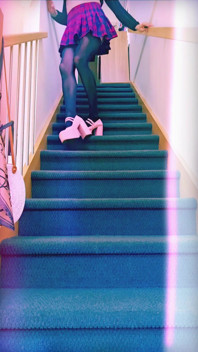 Dirty Crossdresser Teasing You on the Stairs, Down on All Fours Face Down Ass up, Walking in Her Slutty Pink Heels up and Down!