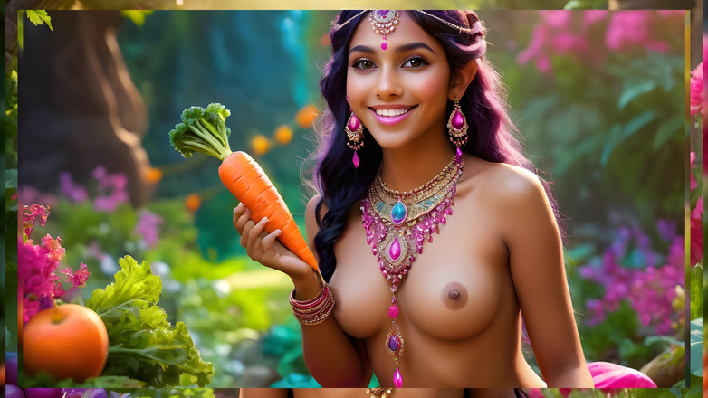 LustRender: Beautiful Big Breasted Nude Indian Elf Girl with Carrot