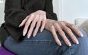 Lady Victoria Valente: Long Natural Fingernails Close-up on Jeans Legs