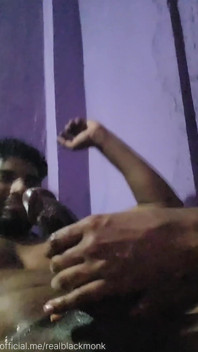 Desi Shemale Friend Play with Black Monk's Uncut Dick, Oily Massage & Titty Worship