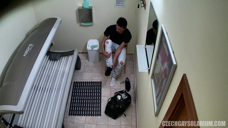Czech Gay Solarium: Czech Gay Solarium 22 Ripped Stud Strips Down for the Cam