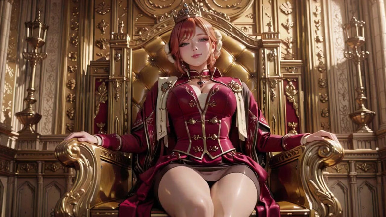 Seraphina Vale: Rote Königin auf dem Goldenen Thron! Tiefes Samtkleid, Faules Chin-Ruhe...