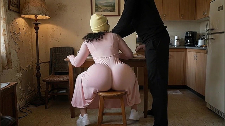 Animate golden: Padrasto pressionando sua enteada rabuda em vestido rosa