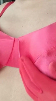 Sexy Vs Red Satin Bra, C Cup Caressing Boobs