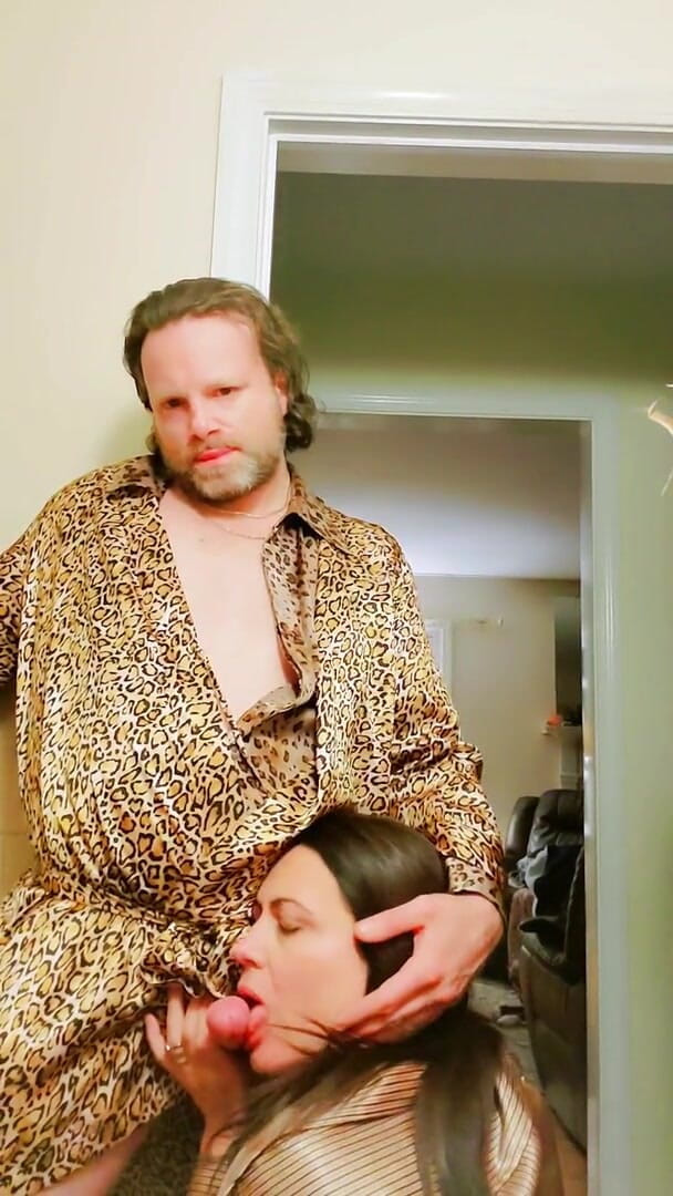 Satin Fetish King: Milf in gold satin blouse sucks and fucks