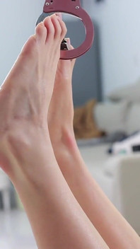 Barefoot Girlfriend, Thumb Cuffs, Hanging Her Beautiful Barefoot for 40 Minutes
