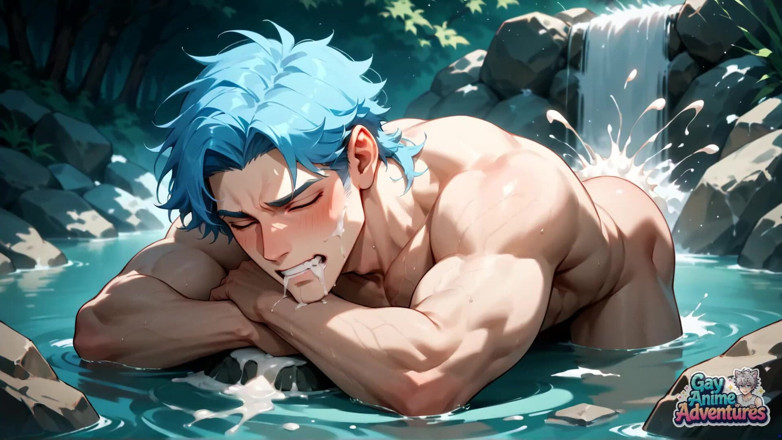 Gay Anime Adventures: Kar yağışlı bir mağarada mavi saçlı kaslı grup seks partisi!...