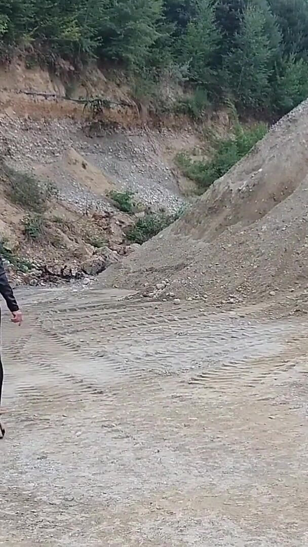 Grandma Is Walking Around a Gravel Pit in Tight Leggings and High Heels! (Martina West)