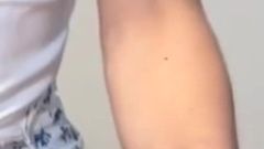 Skinny Brunette with Small Tits Offered Him a Handjob