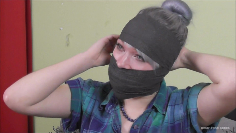 Restricting Ropes: Putting nylon stockings in her mouth