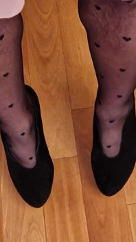 Sexy Trio of High Heels, I Secretly Walk in Their Pantyhose and Play with the Heels