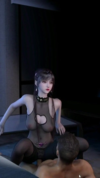 3D Busty Slut Asian Whore Wearing Hot Lingerie Sitting on the Big Dick