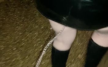 Public Exhib with Leash Plug and Latex Micro Skirt