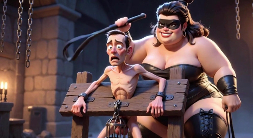 Anime Hentai: Fat Dominatrix Whips Slaves Caged Penis - Extreme Humiliation