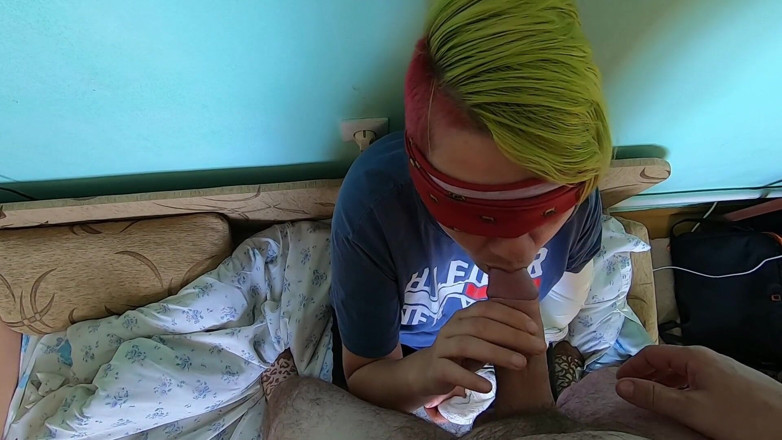 bekycarril: Blindfolded blowjob with cum clean up from her hand