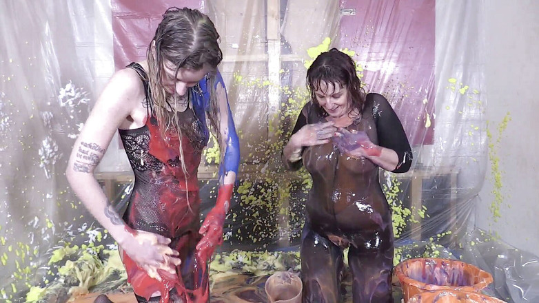 Gunked up girls: Melody Pleasure &amp; Beau Diamonds bodystocking WAM