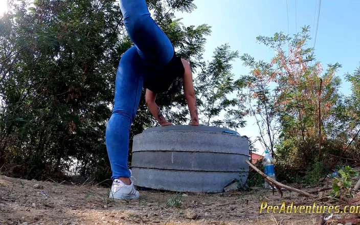Pee Adventures: Chubby girls pee in her colants on a fitness session...