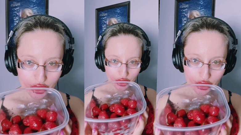 FinDom Goaldigger: Asmr Strawberry Makan - Asmr, cermin mata, kegemukan, ginjal, bibir besar,...