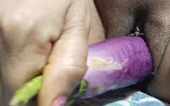Indian Aunty Did Handjob with Brinjal in Desi Style