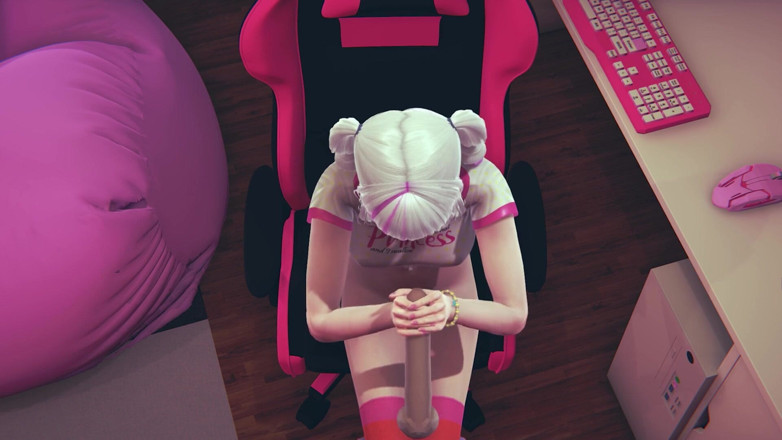 Waifu club 3D: 처음으로 실제 자지를 만지는 게이머 소녀