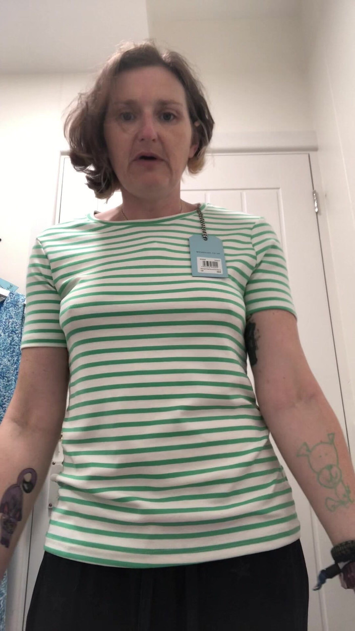 MistressWriggler: Braless, Commando, Tattooed Chick Trying on New Clothes. Part 1 of 2.