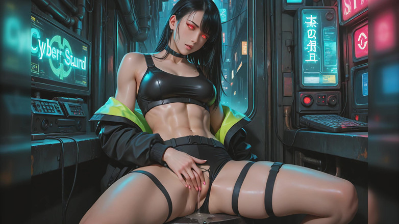LustRender: Cyberpunk Street Samurai Wanita Melepas Kencing Berkuasa Panjang
