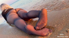 Mistress Legs: Sea Waves Gently Kiss the the Goddess Feet in Black...