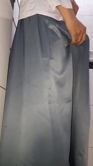 Asian Crossdresser Masturbating and Cum Wearing Slippery College Girl Uniform