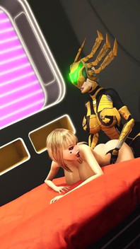 3d dickgirl android brinca com uma jovem loira sexy no quarto de ficção científica