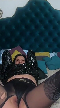 Horny Pantyhose Slut Dances and Masturbates in Ripped Tights and Shiny Top