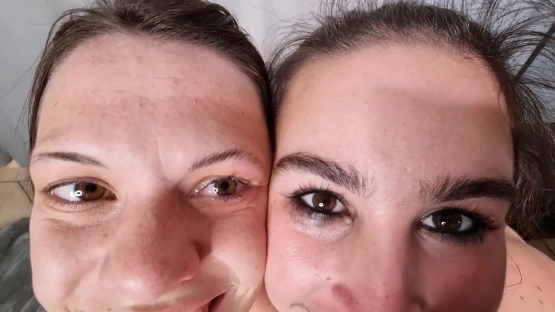domslutfucker: FFM Threesome Handjob Cum in Eye, Licking Cum Out of...