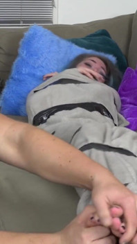 Luna Grey - encased in blanket and tickling