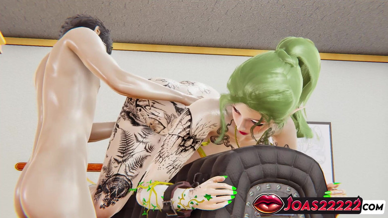 Joas22222: セクシーなエルフ・ダイアナと共に3D変態アニメーション - 濡れた膣の指で愛撫、ダブルバイブレーターでアナルと膣に激しく突きつける、そしてGスポットのスカート!