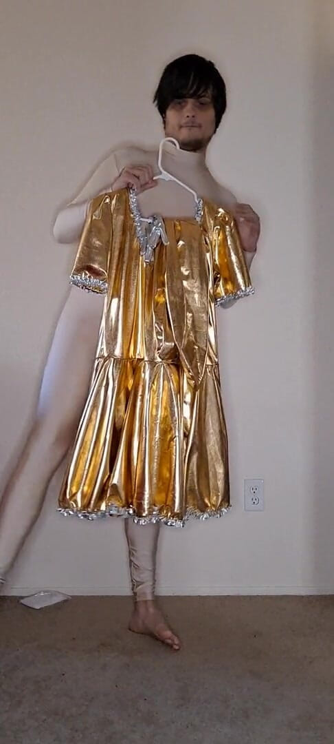 Pup Zentai: Shiny gold maid dress up